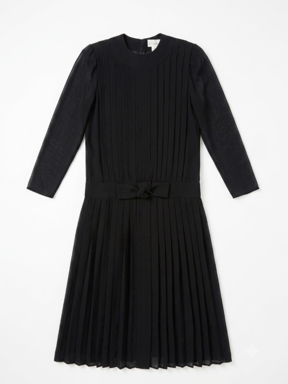 80s Vintage Fernando Pena Black Silk Pleated Long Sleeve Dress – Size 8